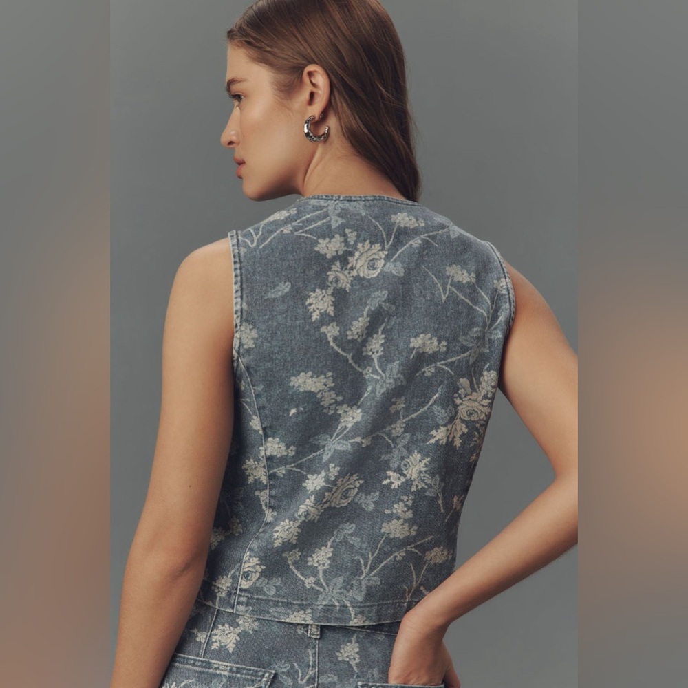 ✨ Anthropologie Floral Denim Vest Sz XL - Picture 4 of 8